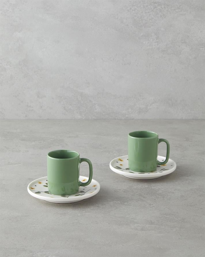 Thalia Bone Porcelain 4 Pieces 2 Seater Coffee Cup Set 90 ml Green