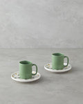 Thalia Bone Porcelain 4 Pieces 2 Seater Coffee Cup Set 90 ml Green
