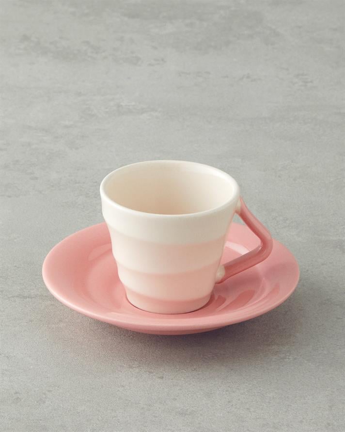 Valora Ceramic 4 Pieces 2 Seater Coffee Cup Set 90 ml Pink