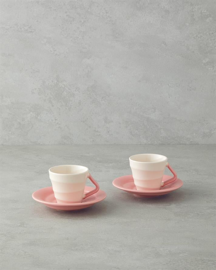 Valora Ceramic 4 Pieces 2 Seater Coffee Cup Set 90 ml Pink