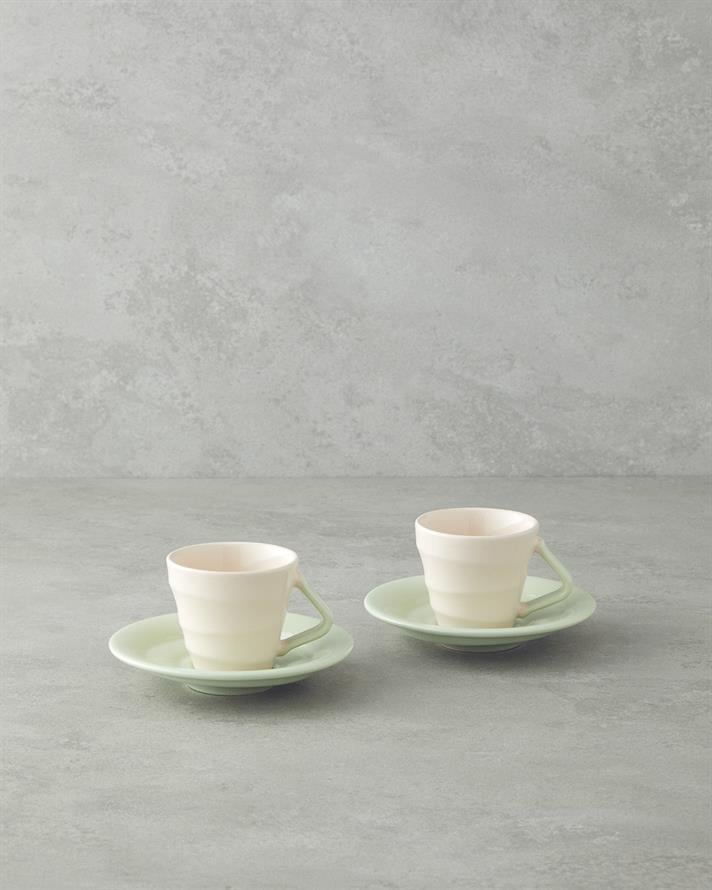 Valora Ceramic 4 Pieces 2 Person Coffee Cup Set 90 ml Light Green