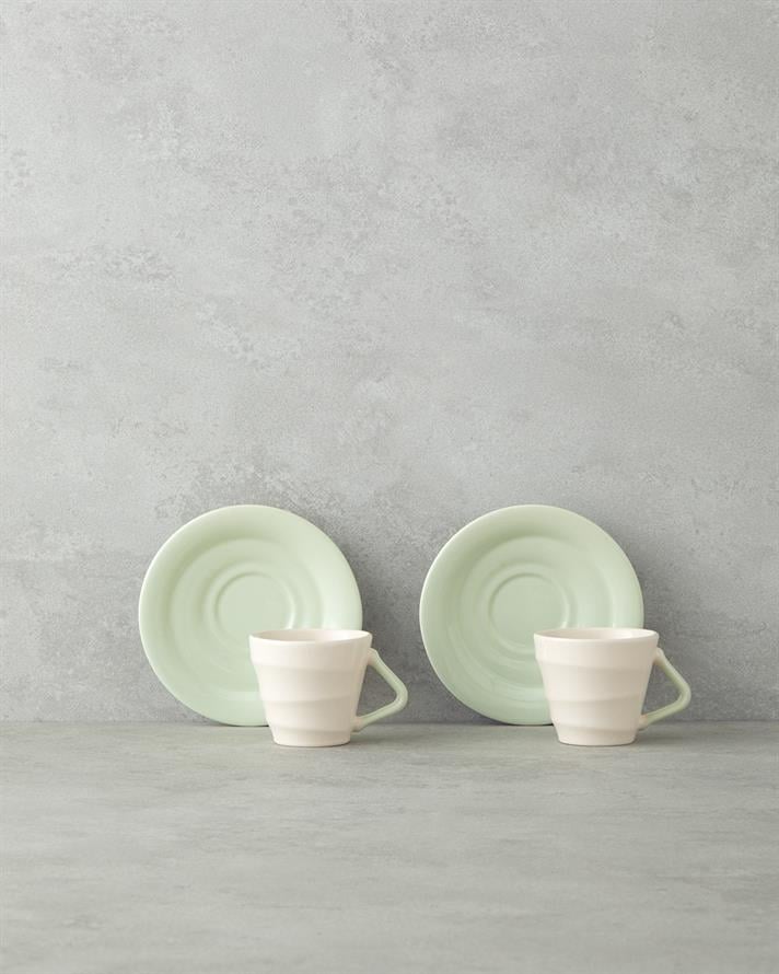Valora Ceramic 4 Pieces 2 Person Coffee Cup Set 90 ml Light Green