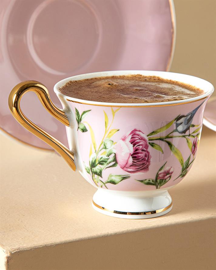 Vanilla New Bone China Coffee Cup Set 4 Pieces 2 Seater Light Pink