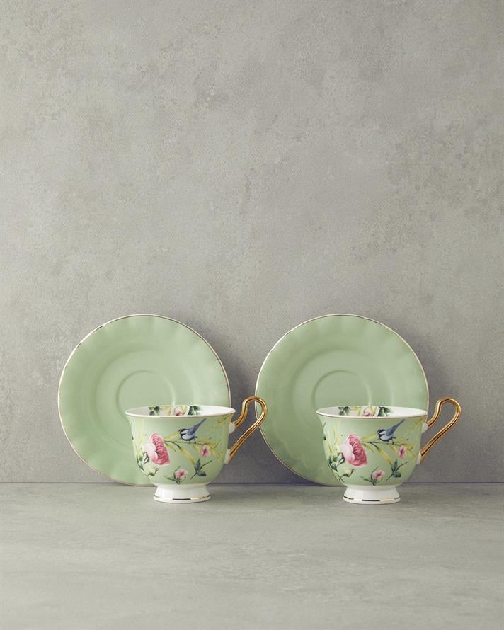 Vanilla New Bone China Tea Cup Set 4 Pieces 2 Seater Light Green