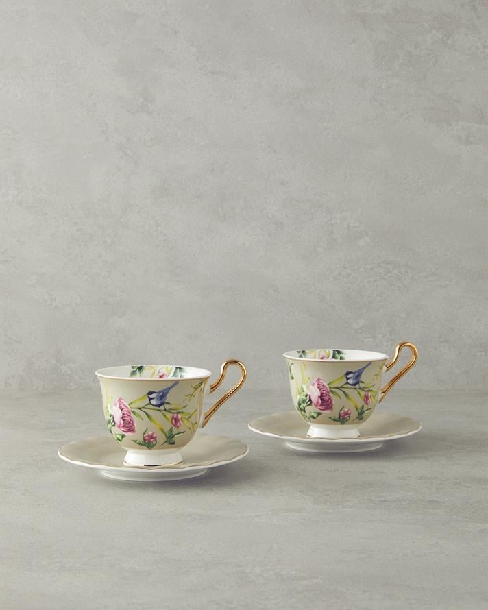Vanilla New Bone China Tea Cup Set 4 Pieces 2 Seater Light Grey