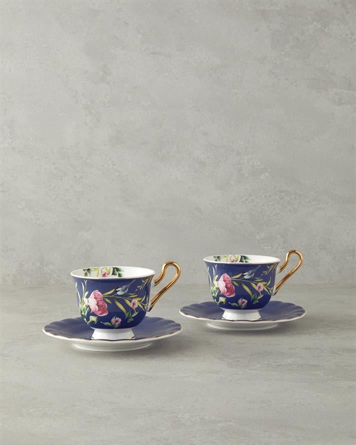 Vanilla New Bone China Tea Cup Set 4 Pieces 2 Seater Navy Blue