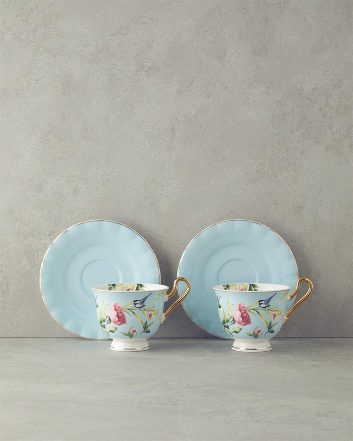 Vanilla New Bone China Tea Cup Set 4 Pieces 2 Seater Light Blue