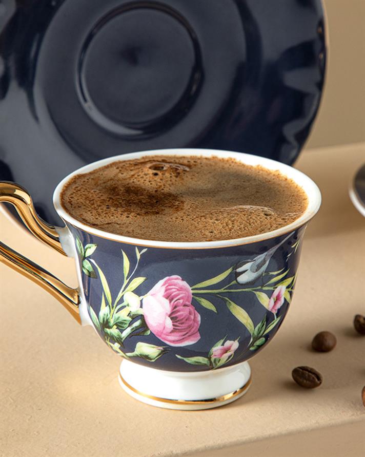 Vanilla New Bone China Coffee Cup Set 4 Pieces 2 Seater Navy