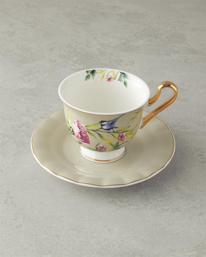 Vanilla New Bone China Tea Cup Set 4 Pieces 2 Seater Light Grey