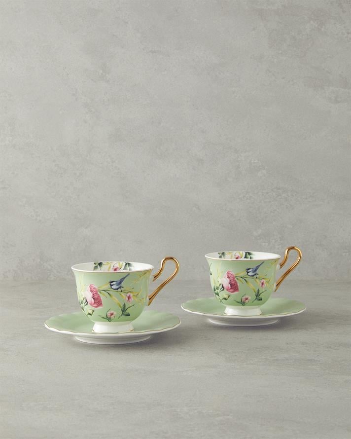 Vanilla New Bone China Tea Cup Set 4 Pieces 2 Seater Light Green