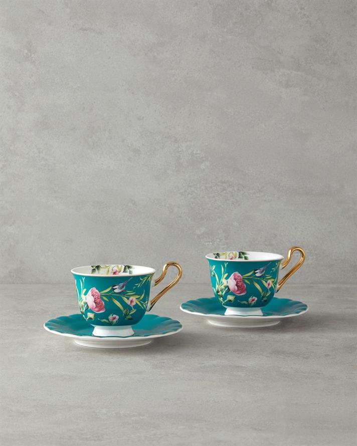 Vanilla New Bone China Tea Cup Set 4 Pieces 2 Seater Turquoise