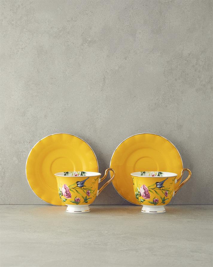 Vanilla New Bone China Tea Cup Set 4 Pieces 2 Seater Yellow