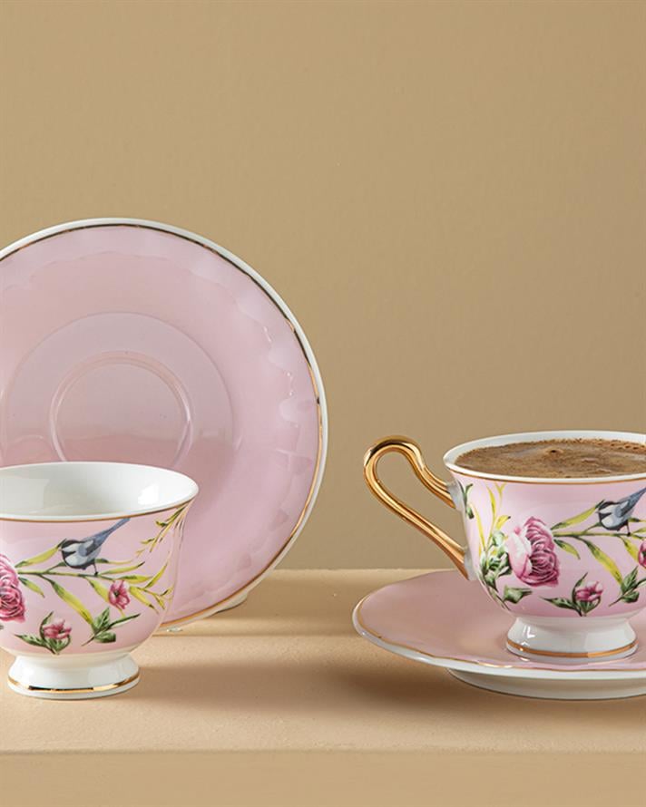 Vanilla New Bone China Coffee Cup Set 4 Pieces 2 Seater Light Pink