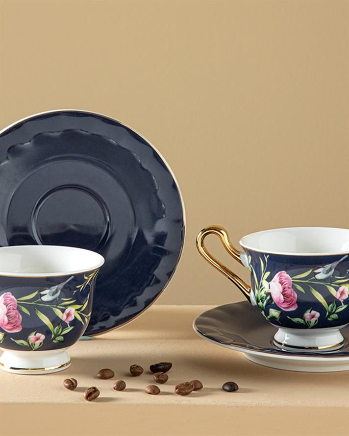 Vanilla New Bone China Coffee Cup Set 4 Pieces 2 Seater Navy