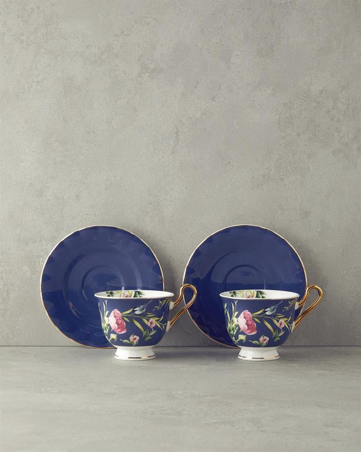 Vanilla New Bone China Tea Cup Set 4 Pieces 2 Seater Navy Blue