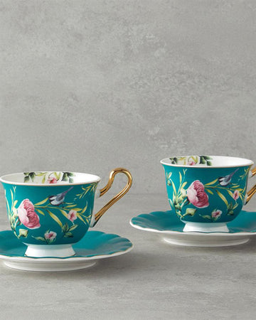 Vanilla New Bone China Tea Cup Set 4 Pieces 2 Seater Turquoise