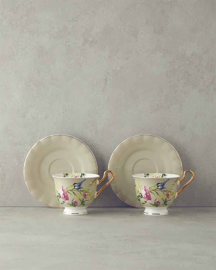 Vanilla New Bone China Tea Cup Set 4 Pieces 2 Seater Light Grey
