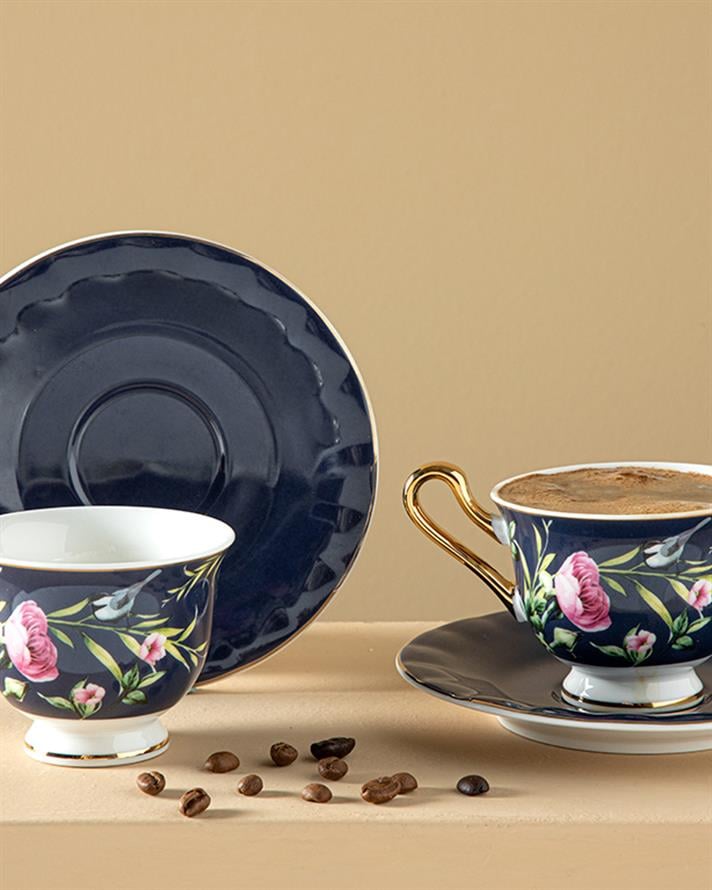 Vanilla New Bone China Coffee Cup Set 4 Pieces 2 Seater Navy