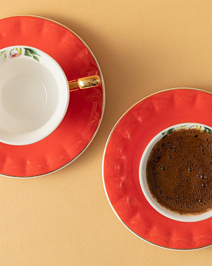 Vanilla New Bone China 4 Piece 2 Seater Coffee Cup Set Red