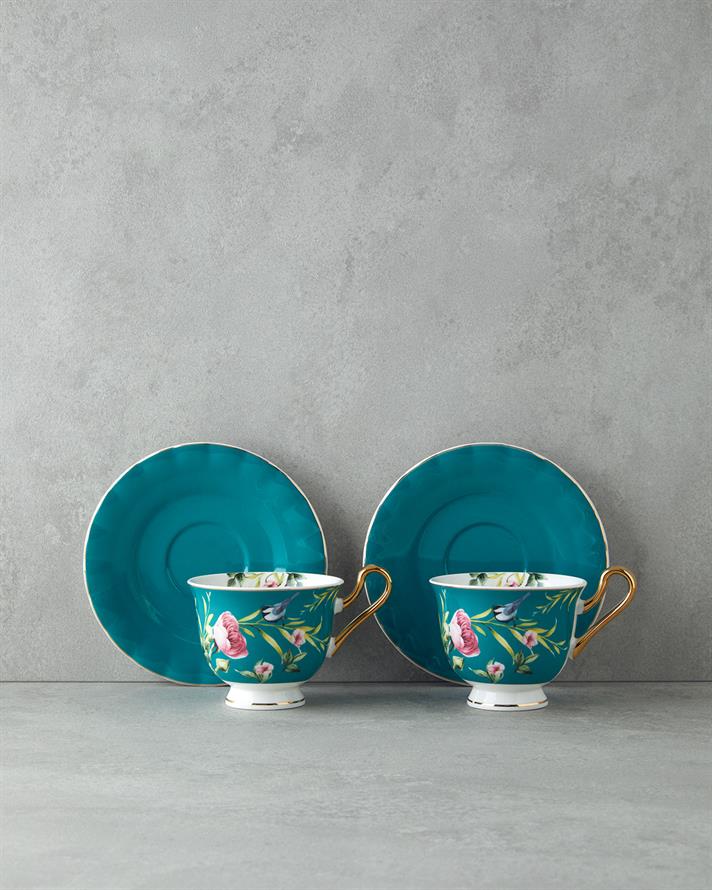 Vanilla New Bone China Tea Cup Set 4 Pieces 2 Seater Turquoise