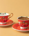 Vanilla New Bone China 4 Piece 2 Seater Coffee Cup Set Red