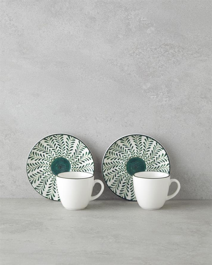 Winsome Bone Porcelain 4 Pieces 2 Seater Coffee Cup Set 90 ml Green
