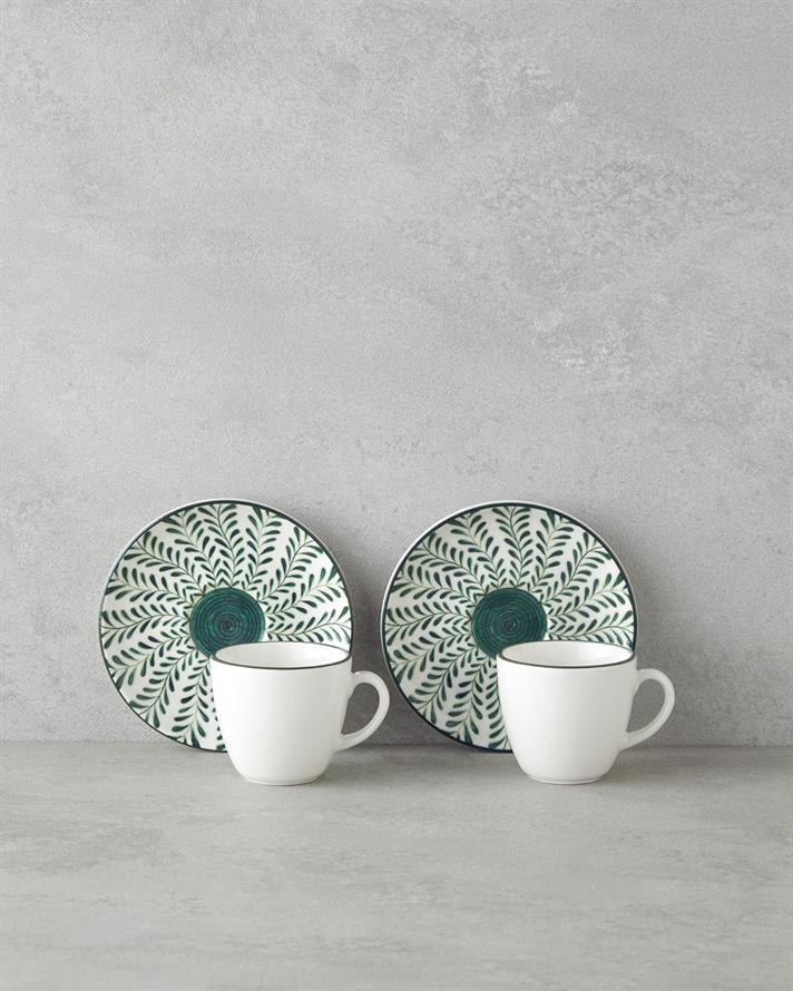 Winsome Bone Porcelain 4 Pieces 2 Seater Coffee Cup Set 90 ml Green