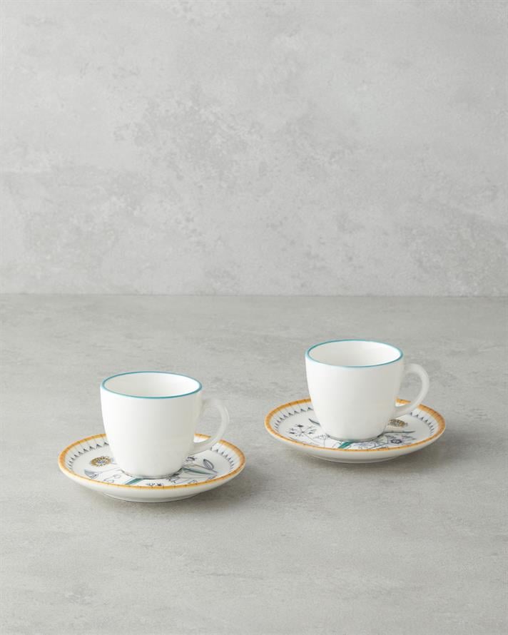 Zelia Bone Porcelain 4 Pieces 2 Seater Coffee Cup Set 90 ml Colorful