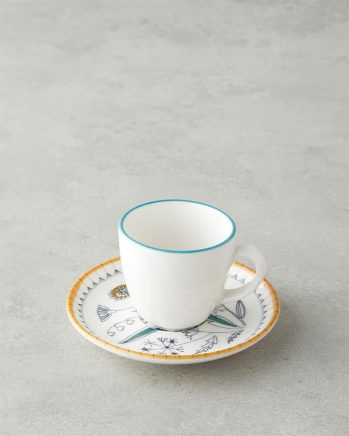Zelia Bone Porcelain 4 Pieces 2 Seater Coffee Cup Set 90 ml Colorful